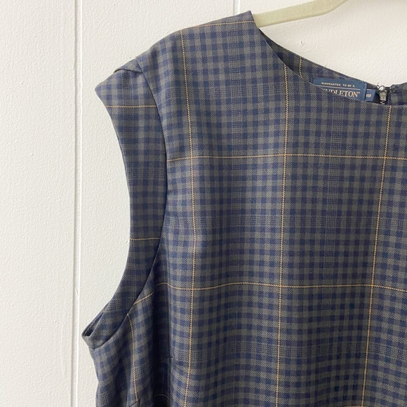 Pendleton vintage 100% wool tartan print dress, shift dress, navy blue tartan - Picture 3 of 10